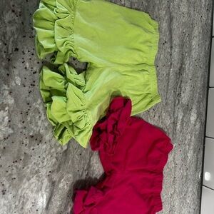 Bright Green and Pink Ruffle Shorts